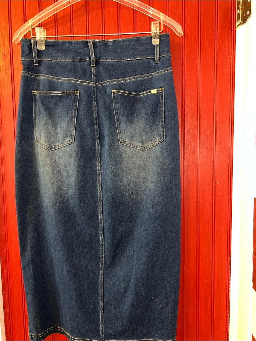 HALARA Dark Blue Denim Bodycon  Skirt with Front Slit M